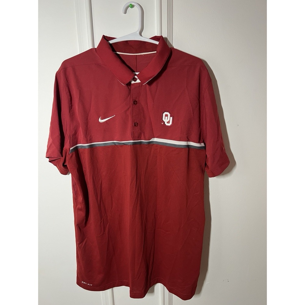 Nike Oklahoma Sooners OU Dri-FIT Polo Mens Large Crimson Red NCAA Football